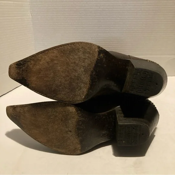 Women’s Brown Leather With Tan Python And Embroidery Pull On Cowboy Boots SZ 8.5 - Picture 10 of 11